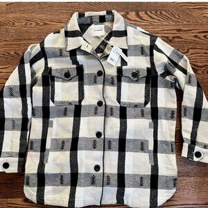 NWT Lucky Brand Shacket Shirt Jacket Women's M Beige Plaid Dobby Oversized